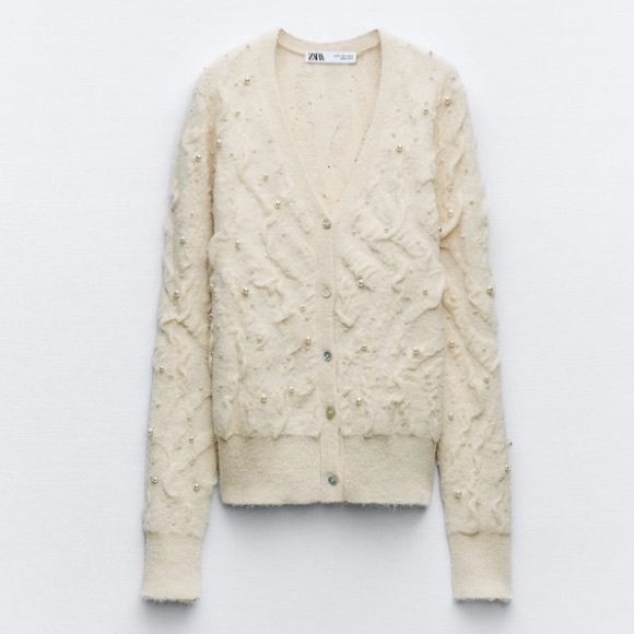 ZARA BLOGGERS’ FAVORITE PEARL TEXTURED KNIT CARDIGAN - Picture 8 of 12
